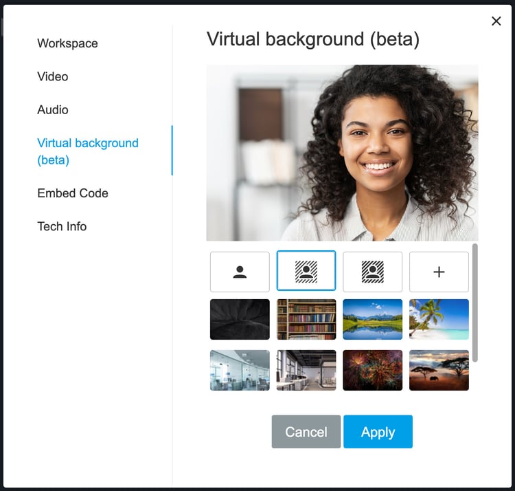 Choose a virtual background in Samba Live.